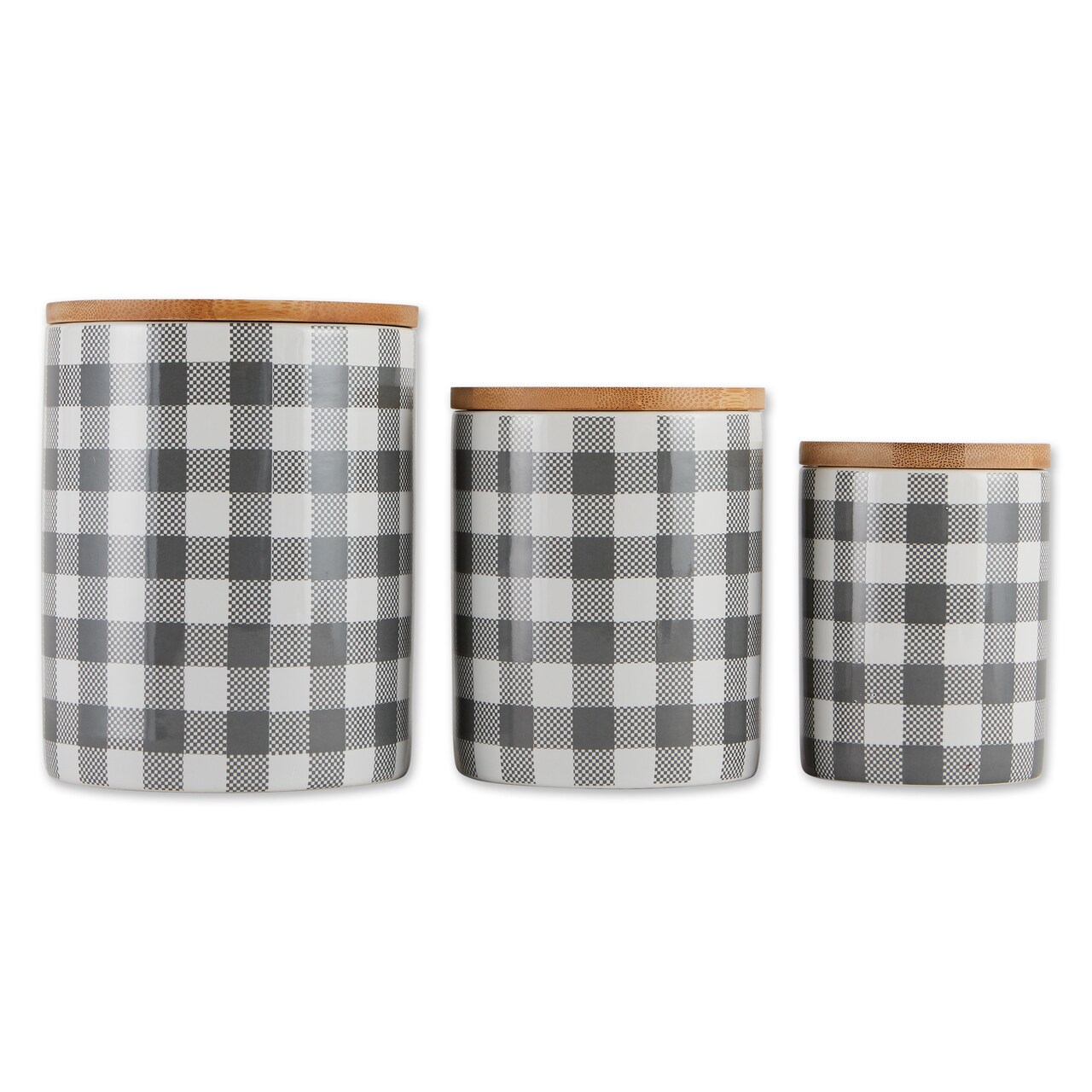 Contemporary Home Living Set of 3 5.5" Gray and White Buffalo Check Ceramic Canister